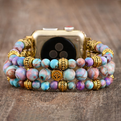 Intense Jasper Stretch Apple Watch Strap - Pink&Blue