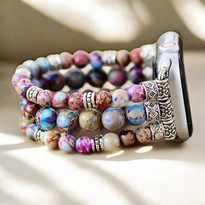Intense Jasper Stretch Apple Watch Strap - Pink&Blue